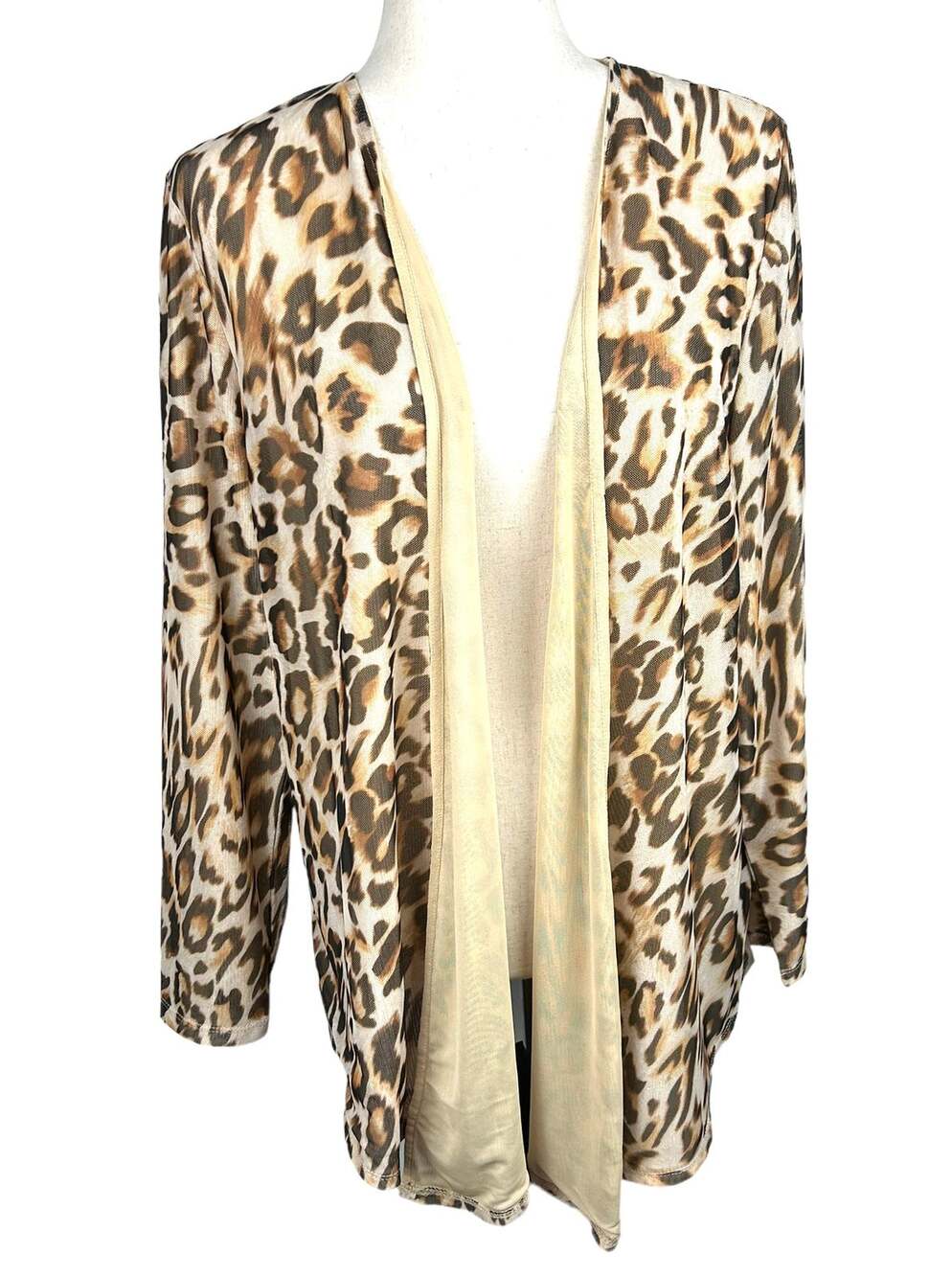 Chico's Ocelot Print Mesh Lightweight Open Front Cardigan Size 2 or M EUC